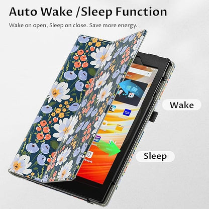 VORI Case for All-New Amazon Kindle Fire HD 10 Tablet (13th/11th Generation 2023/2021 Release) and Fire HD 10 Plus - Slim Folding Stand Folio Cover with Auto Wake/Sleep & Hand Strap, Floral Bloom