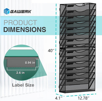 15-Tier Wall File Organizer Hanging Wall File Holder Wall Mount Paper Folder Organize, Mesh Magazine Document Mail Organizer Wall Organizer for Office School Home, Black