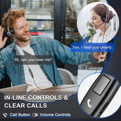 Callez Wired Computer Headset, 3.5mm/USB-C Headset with Mic Noise Cancelling, Cell Phone Headphone for PC Laptop Mac iPhone Samsung Zoom Teams Call Center Home Office Work, in-line Controls