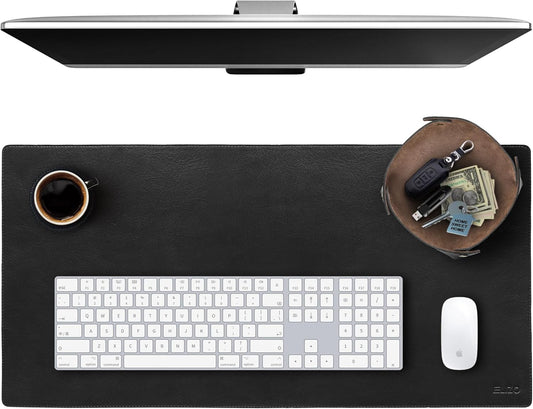 Elizo Leather Desk Mat Desk Pad Blotter Set - Real Full-Grain Leather (32x16) 2-Layer Genuine Desk Cover Protector & Large Mouse Pad | Computer Keyboard Desk Accessories for Office & Home