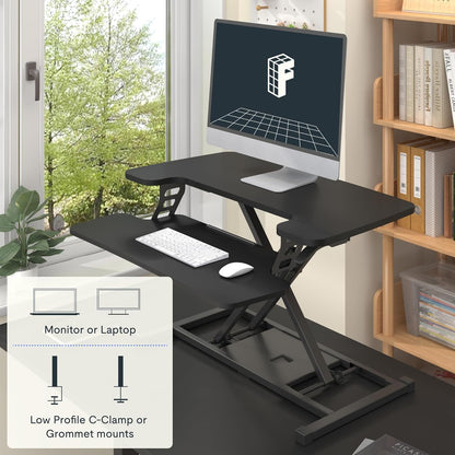 FLEXISPOT 32-inch Height Adjustable Standing Desk Converter, Quick Sit to Stand Tabletop Dual Monitor and Laptop Workstation with Wide Keyboard Tray, Black