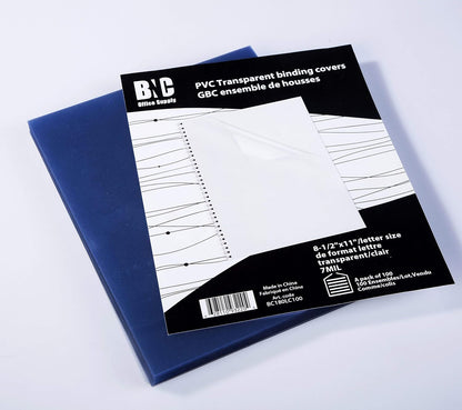 BNC 7 Mil 8-1/2 x 11 Inches, Letter Size PVC Binding Covers - Pack of 100, Clear
