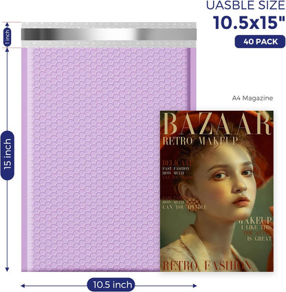 Fuxury Large Bubble Mailers 10.5x16" 40 Pack Self Seal Padded Envelopes Waterproof Mailing Envelopes Bubble Padded Mailers for Packaging, Small Business #5 Lavender