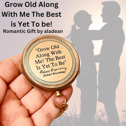 Gift for Husband Wife - Brass Compass 2" | Engraved Quote Birthday Wedding Anniversary Christmas Romantic Love Gifts idea for Boyfriend Girlfriend Men Women Him Her (Grow Old Along with Me)