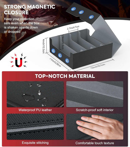 MoKo Trading Card Storage Box, 3000+ MTG Deck Box with 24 Colorful Dividers & 4 Card Supporters, Commander Card Deck Case Fits for Magic Game Cards, YugiOh, TCG, PTG and Sport Cards, Black Grey