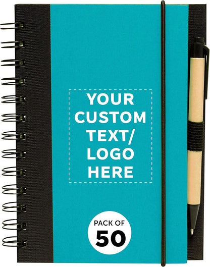 DISCOUNT PROMOS Custom Eco-Friendly Spiral Notebooks with Pens – Set of 50, Perfect for Mother’s Day Gift – Bulk Pack for School, Office, or Home – Black