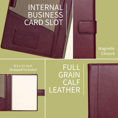 Maruse Italian Leather Executive Padfolio, Folder Organizer with Magnetic Closure and Writing Pad, Handmade in Italy, Wine