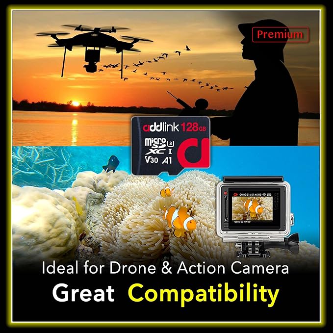 addlink 128GB 2-Pack Micro SD Card, 4K Video Pro, Compatible with GoPro, Security Camera, Dash cam, Drone 100MB/s MicroSDXC Memory Card UHS-1 U3 V30 A1 with 2 SD Adapter (ad128GBMSXU3AX2)