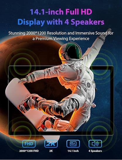 2025 Tablet 14 inch Android 14 Tablets - 2K Tablet (2000x1200), 36GB+256GB(1TB TF), 11580mAh, 8-Core 2.0GHz, 5G/2.4G Dual WiF,8+13MP, 4 Speakers,Split Screen, GPS with Stylus - Gray