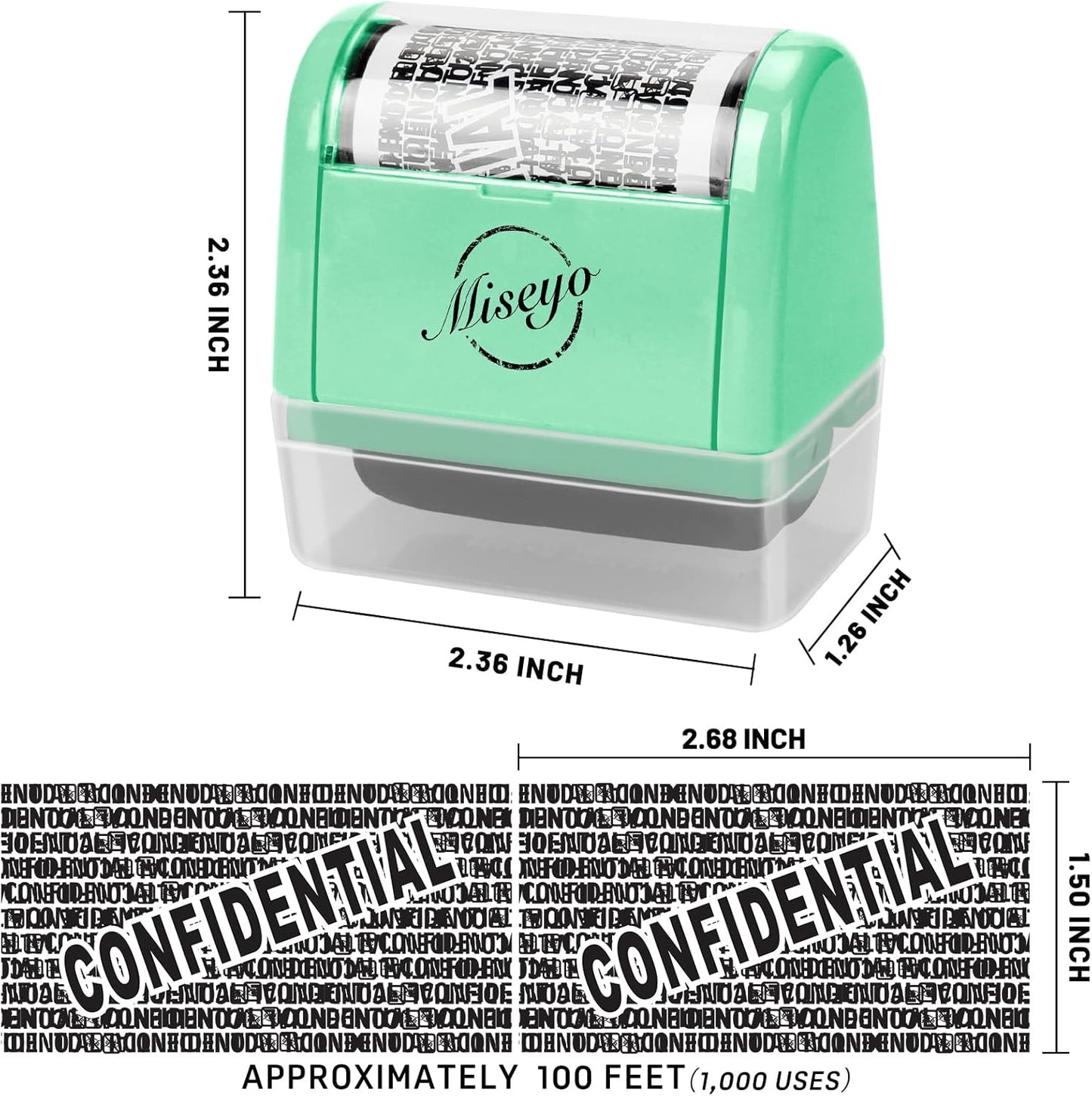 Miseyo Identity Theft Protection Roller Stamp Set - Mint Green (6 Refill Ink Incleded)