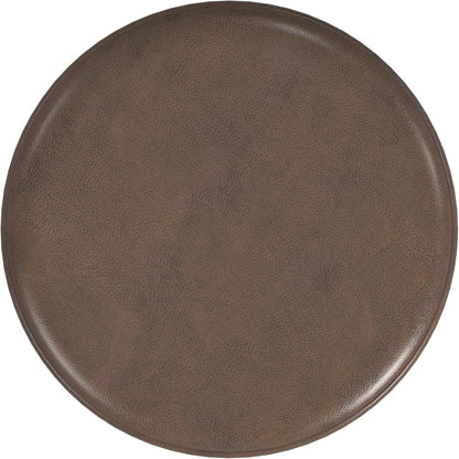 HomePop Upholstered Faux Leather Round Ottoman Home Décor|Foot Rest Ottoman- Brown Faux Leather