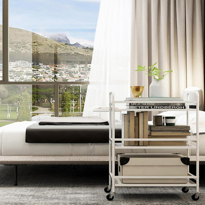 HDANI 3 Tier Metal Utility Multipurpose Rolling Cart, Large Capacity Heavy Duty With Lockable Wheels for Home, Office, Kitchen, Bathroom, Bedroom (White)