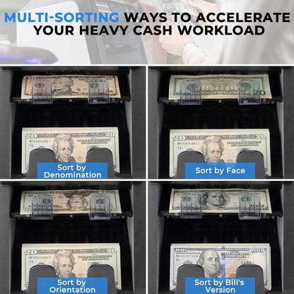 MUNBYN IMC08 Dual Money Counter Machine Mixed Denomination with Reject Pocket, Value Counting, Counterfeit Detection 2 CIS/UV/MG/IR, Sort&Print Enabled Cash Counter, Mixed Bill Counter (White)