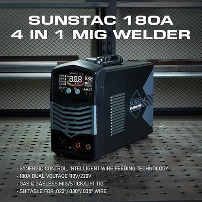 MIG Welder, 180A 110V/220V Gas MIG/Gasless MIG/Lift TIG/Stick 4 in 1 MIG Welding Machine, MIG with IGBT Inverter Synergic Control, Digital Screen Display and Over Loading Protection