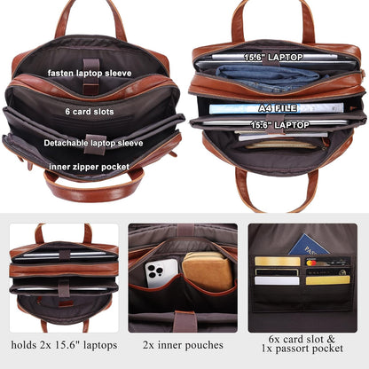 Masa Kawa Leather Briefcase for Men 15.6", 17" Laptop Computer Case Business Travel Work Messenger Cross Body Shoulder Bag
