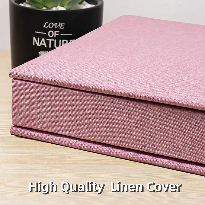 Super Large Photo Album Self Adhesive Scrapbook Album for 4×6 5×7 8×10 10×12 or Bigger Pictures DIY Magnetic Linen Cover Album 80Sheets/160Pages DIY Photo Album(Pink)