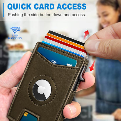 Airtag Wallet for Men,with Money Clip Gift Boxed,Slim Front Pocket Wallet RFID Blocking Metal Case Smart Pop-up Credit Card Holder in Magnetic Leather Flip