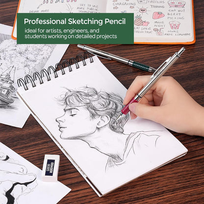 Nicpro 4 PCS Premium 2.0 mm Mechanical Pencils Set, 108 Colored & Black (HB 2B) Lead Refills, Art Metal 2mm Carpenter Pencil with 2 Erasers, 2 Sharpeners for Drafting Sketching Drawing with Case