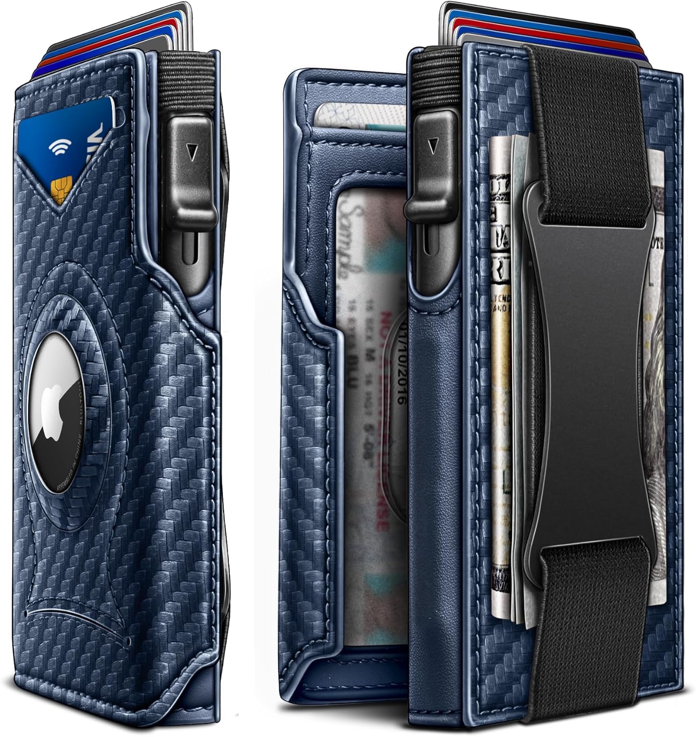 KEMISANT Airtag Wallet Men,Mens Slim Front Pocket Wallet Money Clip Standard or Apple Airtag Use 3.8"×2.8"×0.9"