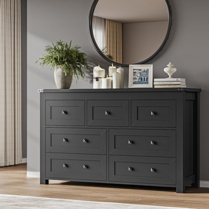 7-Drawer Dresser, Modern Wooden Storage Chest of Drawers, Dresser TV Stand, Wood Drawer Organizer with Metal Handles for Bedroom, Living Room, Hallway
