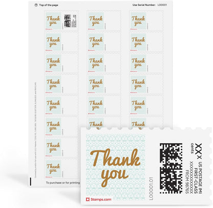 Golden Thank You NetStamps 120-Pack (5 Sheets) Printable Postage Labels (Stamps.com Subscription Required) - Print Approved Postage - Inkjet & Laser Printers - Business, Personal, Home