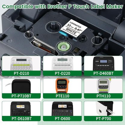 Label Maker Tape Replace for Brother P Touch Label Tape TZe-231 12mm 0.47 Laminated White TZe TZ 231 Refills Replacement for Brother Label Maker PTouch PTH-110 111 D220 D210 D410,8 pk