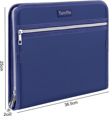 Fireproof Safe Accordion File Organizer Bag Folder,Waterproof Expanding Filing Folder with 14 Pockets, A4 Letter Size, Document Organizer Holder and Color Labels /2 Zipper, Navy Blue 14.3" x 9.8"