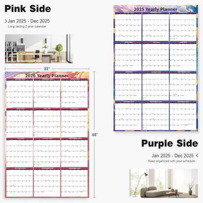 Ospelelf Large Dry Erase Calendar for Wall - 32'' x 48'' Vertical Calendar Laminated Yearly Family Calendar for Office, Use Jan 2025 - Dec 2026 (Marble)