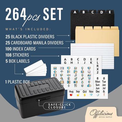 Business Card Organizer 3x5 - Premium Index Card Holder Box for Flashcards, Notecards, Recipes - Recipe Box with Cards & Dividers, Labels, Stickers