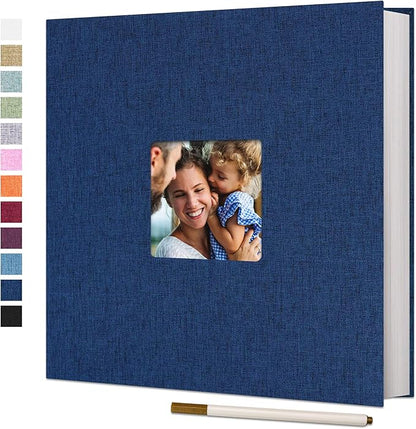 Vienrose Large Photo Album Self Adhesive for 4x6 8x10 Pictures Linen Scrapbook Album DIY 60 Blank Pages with A Metallic Pen