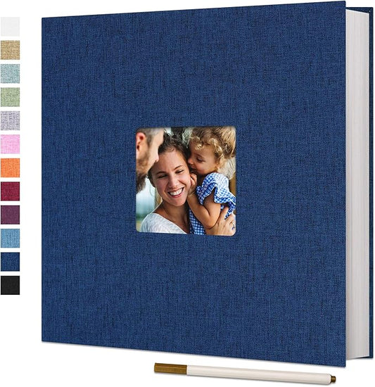 Vienrose Large Photo Album Self Adhesive for 4x6 8x10 10x12 Pictures Linen Scrapbook Album DIY 60 Blank Pages with A Metallic Pen