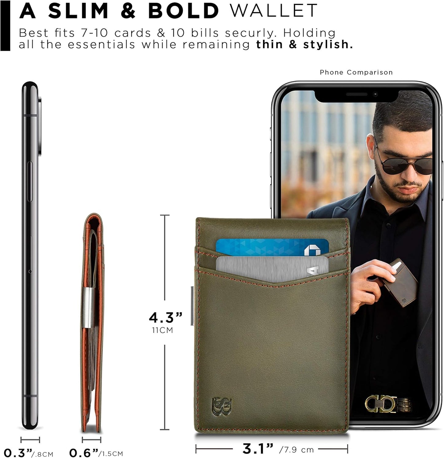 SERMAN BRANDS Money Clip Wallet - Mens Wallets slim Front Pocket RFID Blocking Card Holder Minimalist Mini Bifold