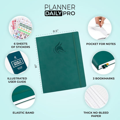Clever Fox Planner Daily PRO - 8.5 x 11" A4 Size Daily Life Planner and Gratitude Journal to Increase Productivity, Time Management and Hit Your Goals - Undated - Lasts 3 Months (Turquoise)