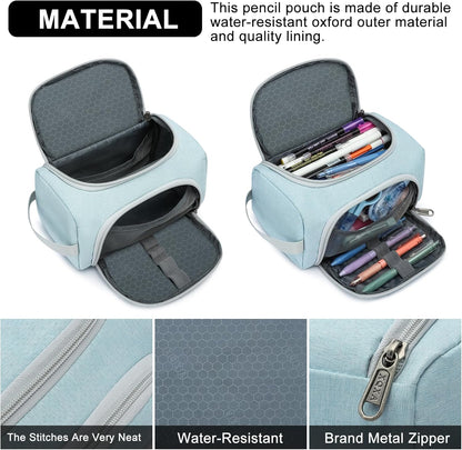 XQXA Extra Large Capacity Pencil Case Organizer, Multifunctional Pencil Pouch with Compartmens, Travel Simple Stationery Bag, Nylon Pencil Bag for Adults (Blue)