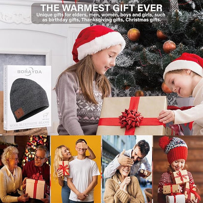 Merino Bluetooth Beanie, Bluetooth 5.2 Wool Hat HD Stereo,30 Hours Play time,Built-in Microphone, Men's/Women's Christmas Electronic Gift (Charcoal)