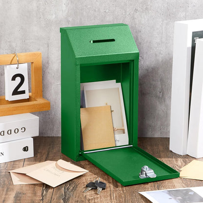 Metal Donation Cash Box Collection Safe Suggestion Box with Lock Wall Mounted Mailbox Delivery Ballot Container for Home Office Outdoor Door(Bright Green)