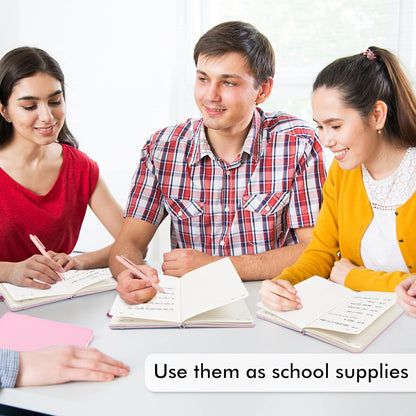 feela 24 Pack Journal Notebook Bulk for Work, Business Notebook Hardcover Lined Writing Journal with Pen Holder for Men Women Note Taking, with 24 Black Pens, 120 GSM, 5.1”x8.3”, A5, Rose Pink