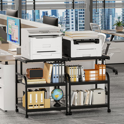 Lerliuo Large Printer Stand with Storage, 23.6"W x 18.9"D x 30.2"H, 5-Adjustable Shelf Heights Mobile 3 Tier Table with Lockable Wheels, Industrial Rolling Printer Cart, Black Stands for Home Office