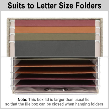 File Organizer Box, Decorative Storage Filling Box with Lid for Letter Legal Size Hanging Folders Collapsible Linen File Folder Box Office Document Storage Filing Bin, Beige 4 Pack
