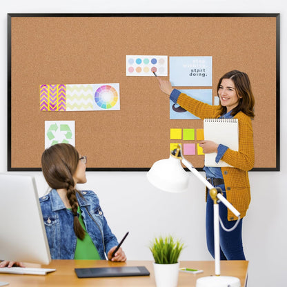 Board2by Extra Large Cork Bulletin Board 96" X 48", Black Wood Framed 8'x4' Corkboard for Wall, Wall Mounted Notice Pin Board with 18 Push Pins for School, Home & Office