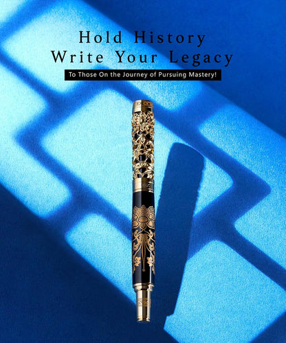 Luxury Fountain Pen Set With Stand - Museum Art Collections - Crafting Timeless Beauty - the Best Gift & Office Desk Decor, German SCHMIDT Fine Nib, Solid Metal & Marble Texture