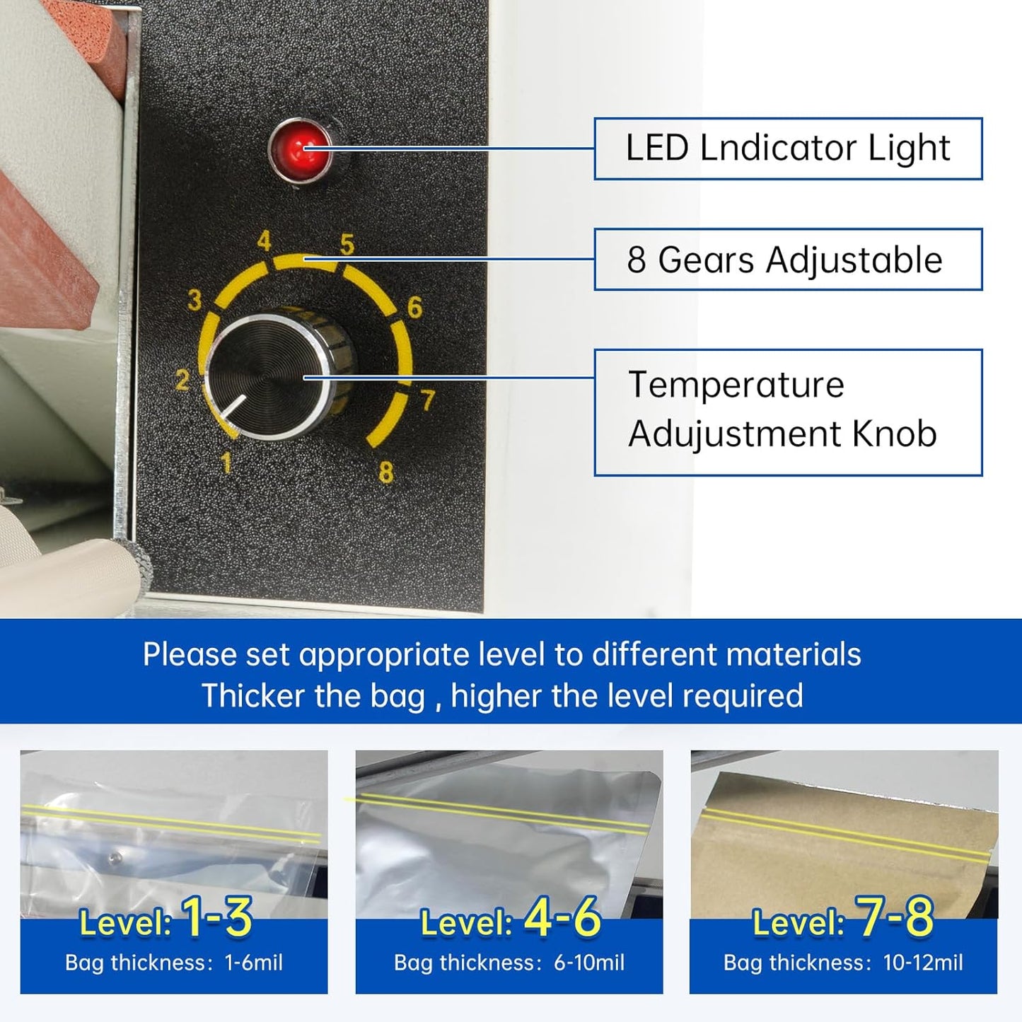 Impulse Heat Sealer with Seal bar, Heavy-Duty Bag Sealing & Cutting Machine, 8mm Sealing Width, 1 Extra Replacement (white, 18 inch)