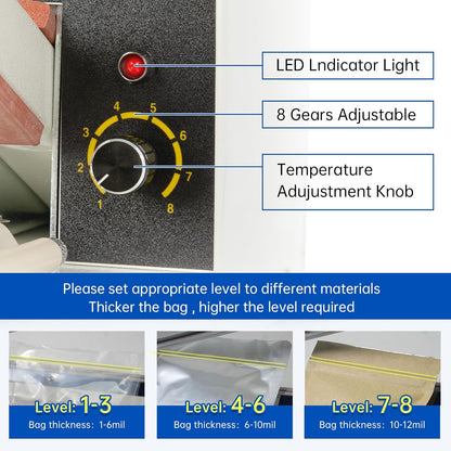 Impulse Heat Sealer with Seal bar, Heavy-Duty Bag Sealing & Cutting Machine, 8mm Sealing Width, 1 Extra Replacement (white, 18 inch)