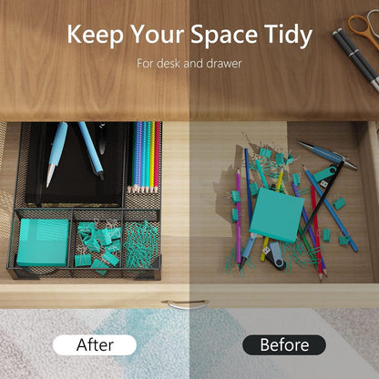 Desk Drawer Organizer, Office Desk Organizer Tray with 5 Dividers, Pen Pencil Drawer Organizer for Office Supplies, Desktop, Bathroom, Kitchen, Makeup, Vanity ﻿