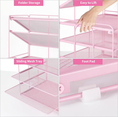 6-Tier Letter Tray Paper Organizer, Desk Organizers and Accessories, Desktop File Organizer, Office Desk Accessories for Office Supplies(Pink)