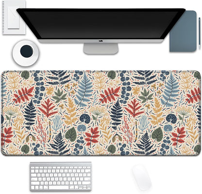 Bohemian Leaves Mouse Pad,Large Vintage Abstract Mousepad Desk Pad with Stitched Edges,Non-Slip Waterproof Rubber Base Mouse Mat for Office Computer Keyboard Laptop Home(27.5x11.8 in)