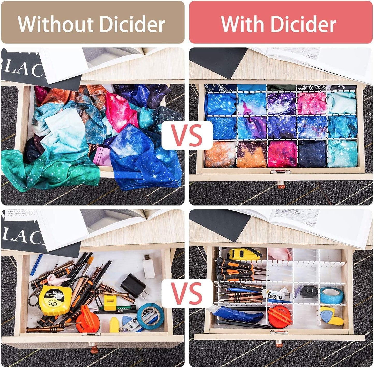 40Pcs Drawer Dividers, Adjustable Drawer Organizer for Socks, Underwear, Makeup, Can Help Tidy Kitchen, Bedroom, Dresser Blue