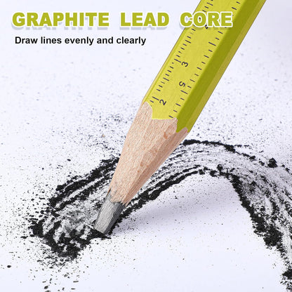 Honoson 200 Pcs Flat Construction Pencils with Printed Ruler Wood Graphite 2 Pcs Carpenter Pencil Sharpener for Woodworking Marking Tool(Yellow)