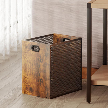 Retro Office Trash Can, Iron and Wood Combination Bedroom Garbage Can, Rectangular Design Wastebasket with Handle, Industrial Style Trash Can for Home Office, 4.5 Gallon (Patent Pending)
