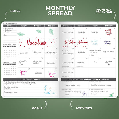 Clever Fox Planner PRO Dated (Jan 2025–Jan 2026) Weekly & Monthly Life Planner to Increase Productivity, Time Management and Hit Your Goals – Organizer, Gratitude Journal – A4 Size (Forest Green)
